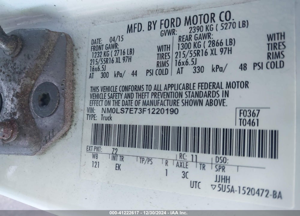 2015 FORD TRANSIT CONNECT XL VIN: NM0LS7E73F1220190