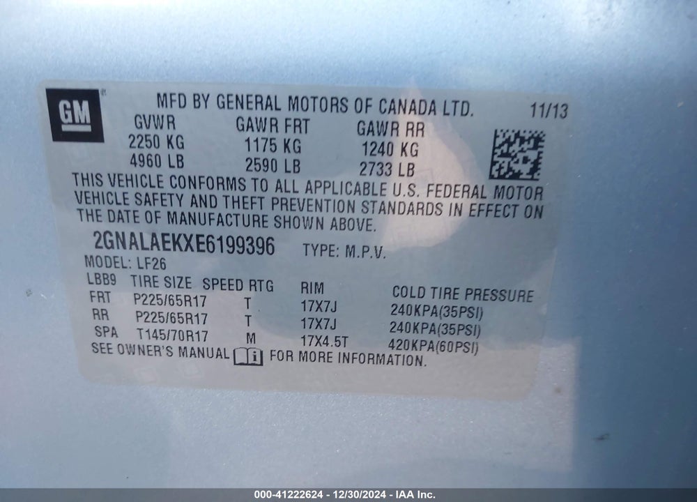 2014 CHEVROLET EQUINOX LS VIN: 2GNALAEKXE6199396