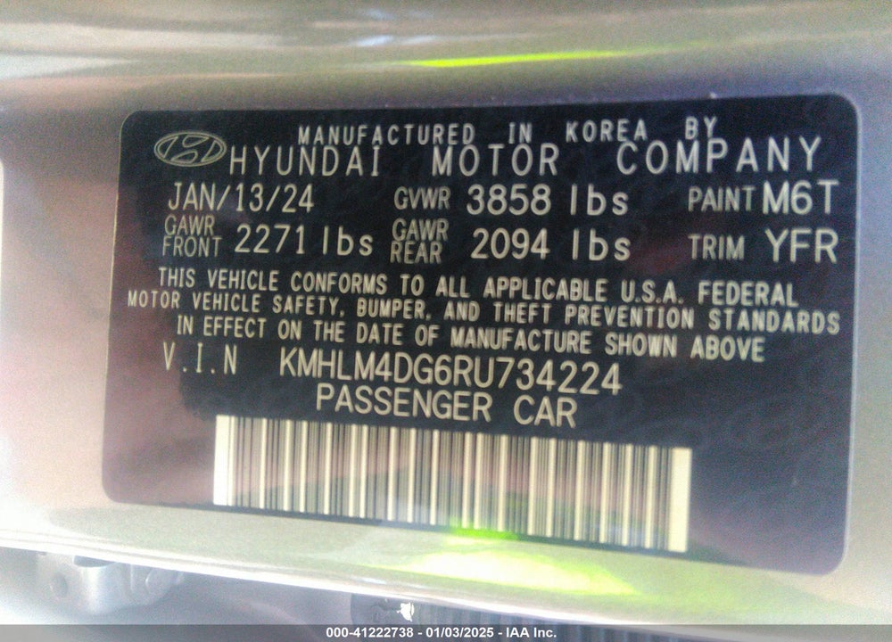 2024 HYUNDAI ELANTRA SEL VIN: KMHLM4DG6RU734224