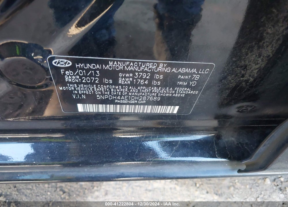 2013 HYUNDAI ELANTRA VIN: 5NPDH4AE1DH287689