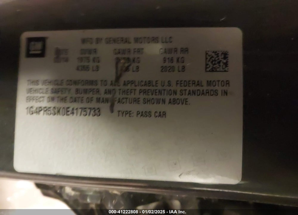 2014 BUICK VERANO VIN: 1G4PR5SK0E4175733