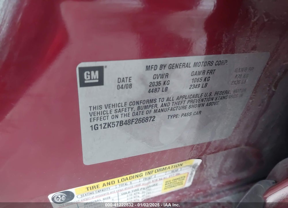 2008 CHEVROLET MALIBU LTZ VIN: 1G1ZK57B48F266872