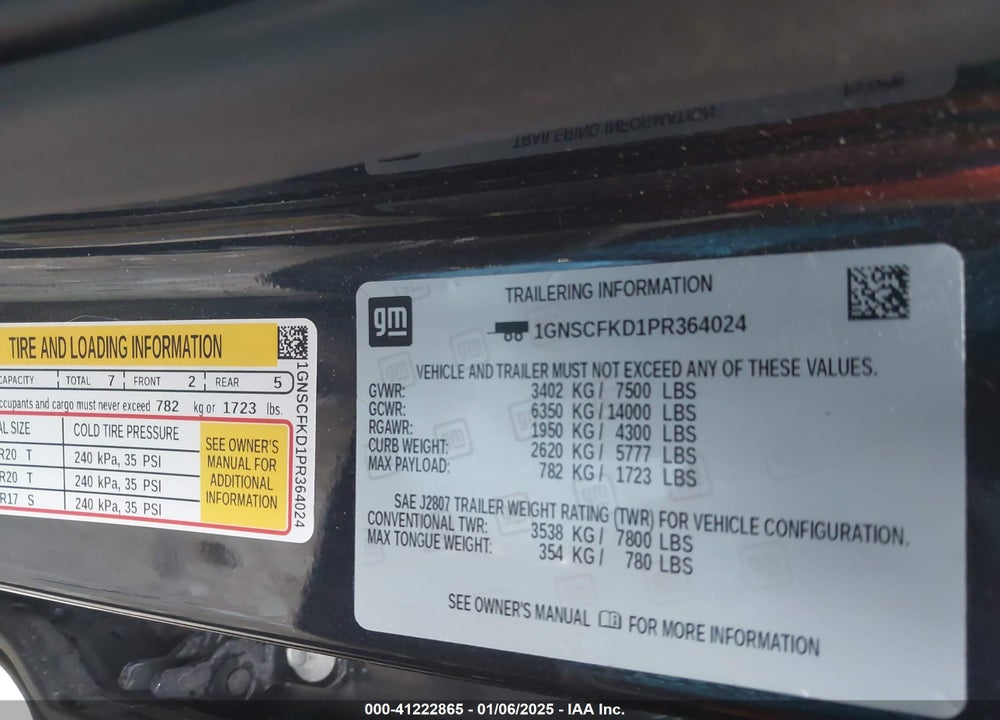 2023 CHEVROLET SUBURBAN 2WD PREMIER VIN: 1GNSCFKD1PR364024