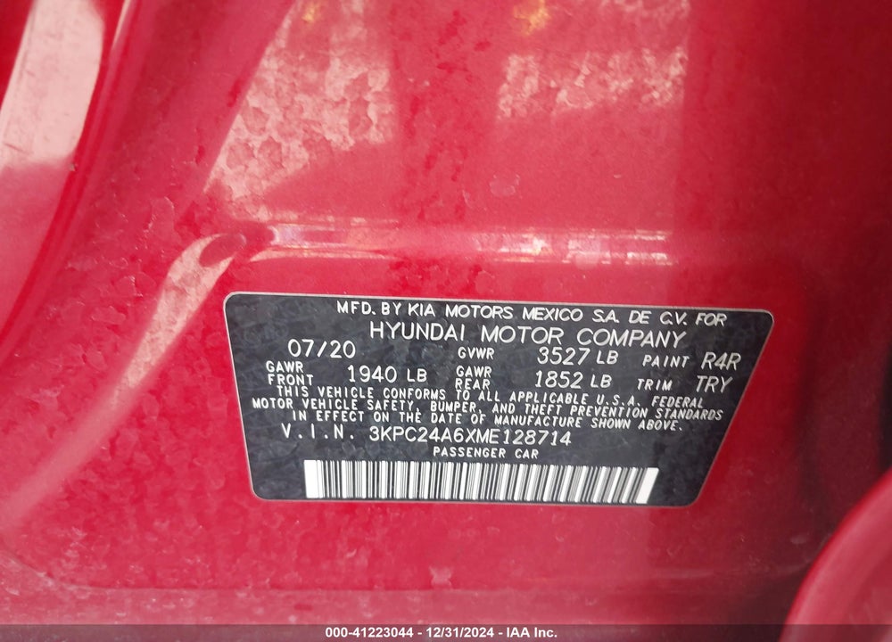 2021 HYUNDAI ACCENT VIN: 3KPC24A6XME128714