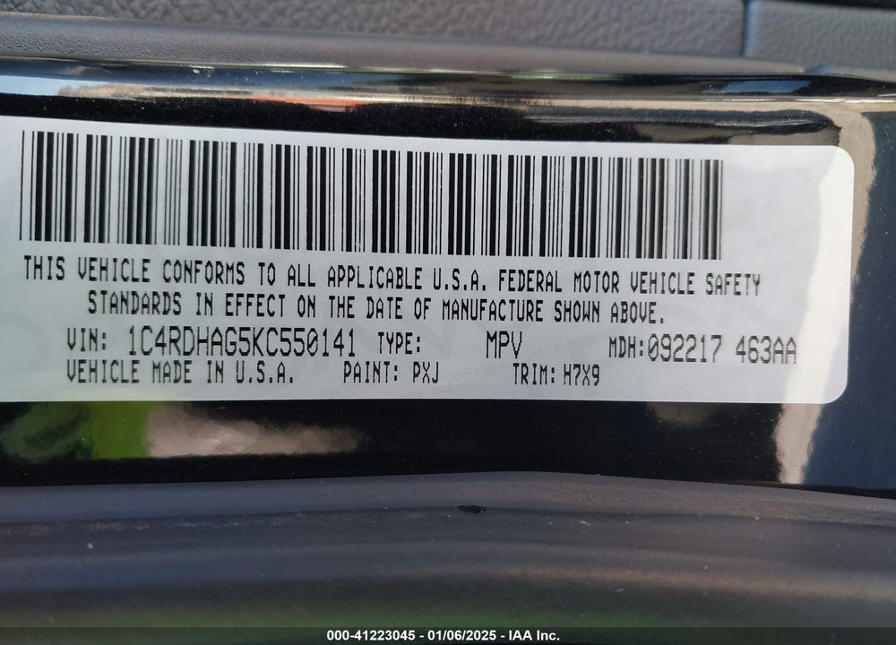 2019 DODGE DURANGO SXT RWD VIN: 1C4RDHAG5KC550141