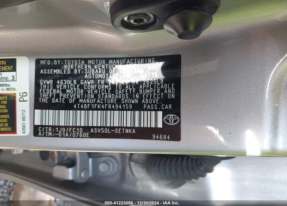 2015 TOYOTA CAMRY LE VIN: 4T4BF1FK4FR494159