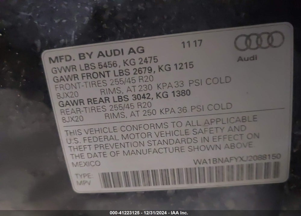 2018 AUDI Q5 2.0T PREMIUM/2.0T TECH PREMIUM VIN: WA1BNAFYXJ2088150
