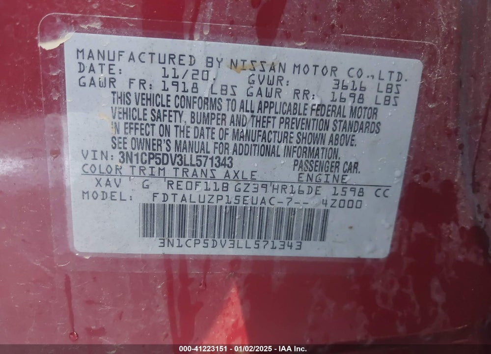 2020 NISSAN KICKS SR XTRONIC CVT VIN: 3N1CP5DV3LL571343