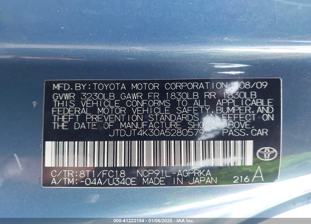 2010 TOYOTA YARIS VIN: JTDJT4K30A5280579