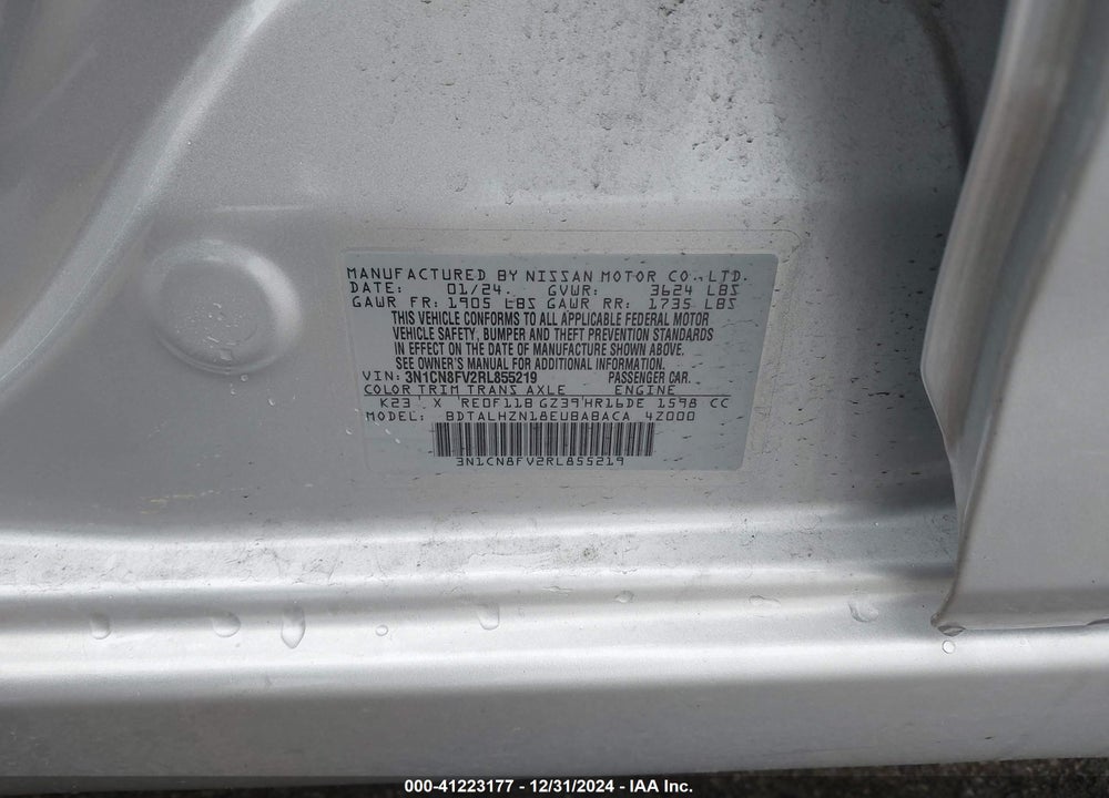 2024 NISSAN VERSA VIN: 3N1CN8FV2RL855219
