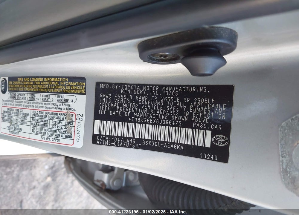2006 TOYOTA AVALON XLS VIN: 4T1BK36BX6U086475