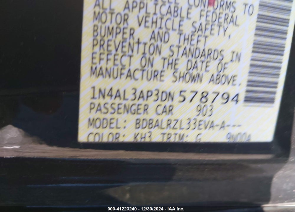 2013 NISSAN ALTIMA 2.5 S VIN: 1N4AL3AP3DN578794