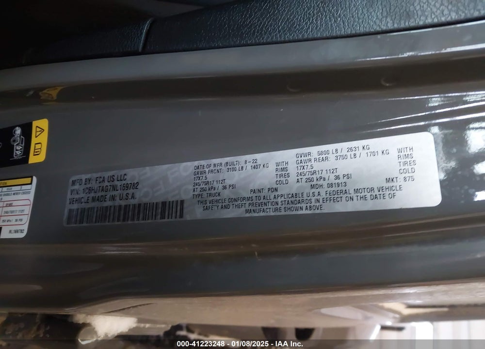 2022 JEEP GLADIATOR SPORT S 4X4 VIN: 1C6HJTAG7NL169782