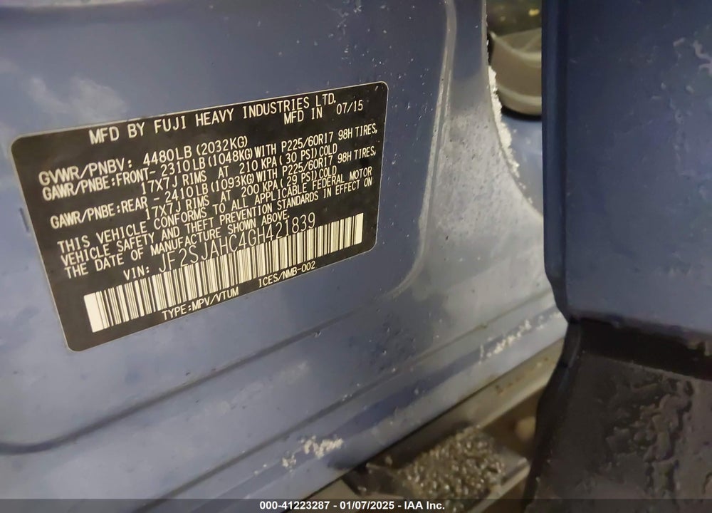 2016 SUBARU FORESTER 2.5I LIMITED VIN: JF2SJAHC4GH421839