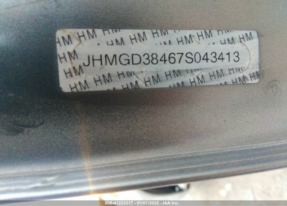 2007 HONDA FIT VIN: JHMGD38467S043413