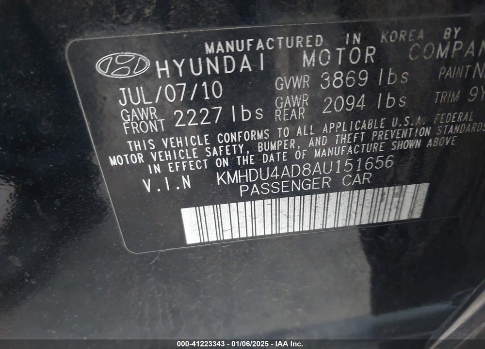 2010 HYUNDAI ELANTRA GLS VIN: KMHDU4AD8AU151656