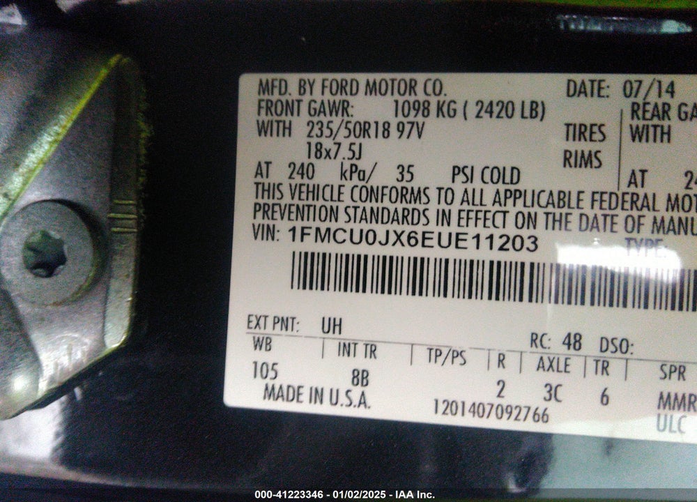 2014 FORD ESCAPE TITANIUM VIN: 1FMCU0JX6EUE11203