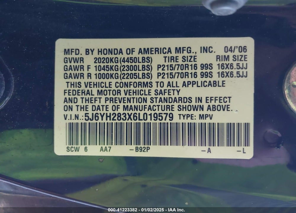 2006 HONDA ELEMENT LX VIN: 5J6YH283X6L019579