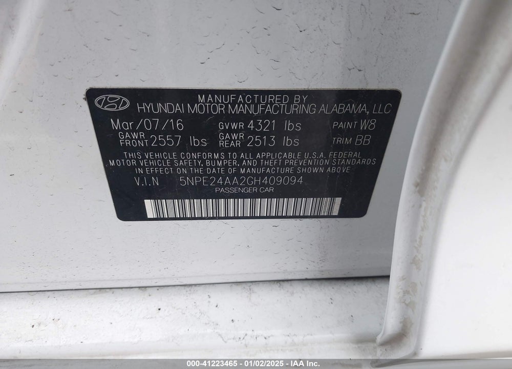 2016 HYUNDAI SONATA VIN: 5NPE24AA2GH409094