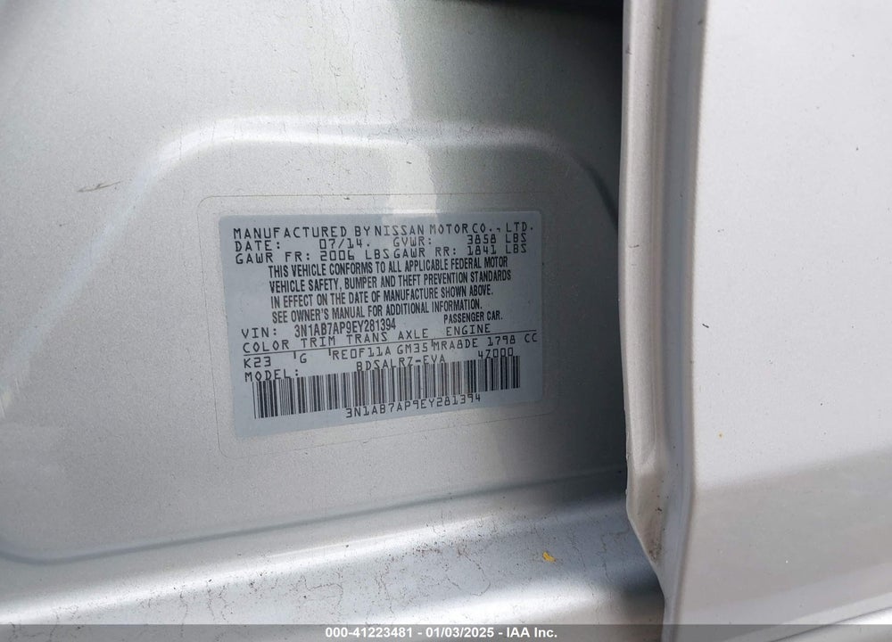 2014 NISSAN SENTRA VIN: 3N1AB7AP9EY281394