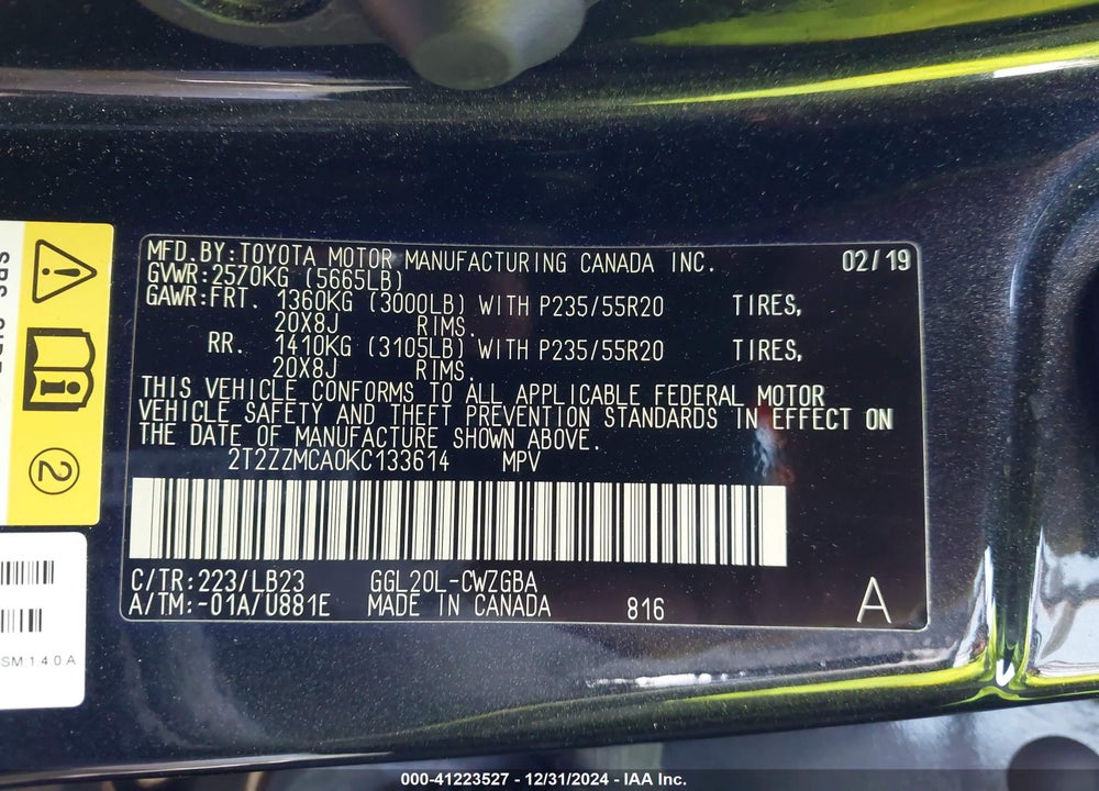 2019 LEXUS RX 350 VIN: 2T2ZZMCA0KC133614