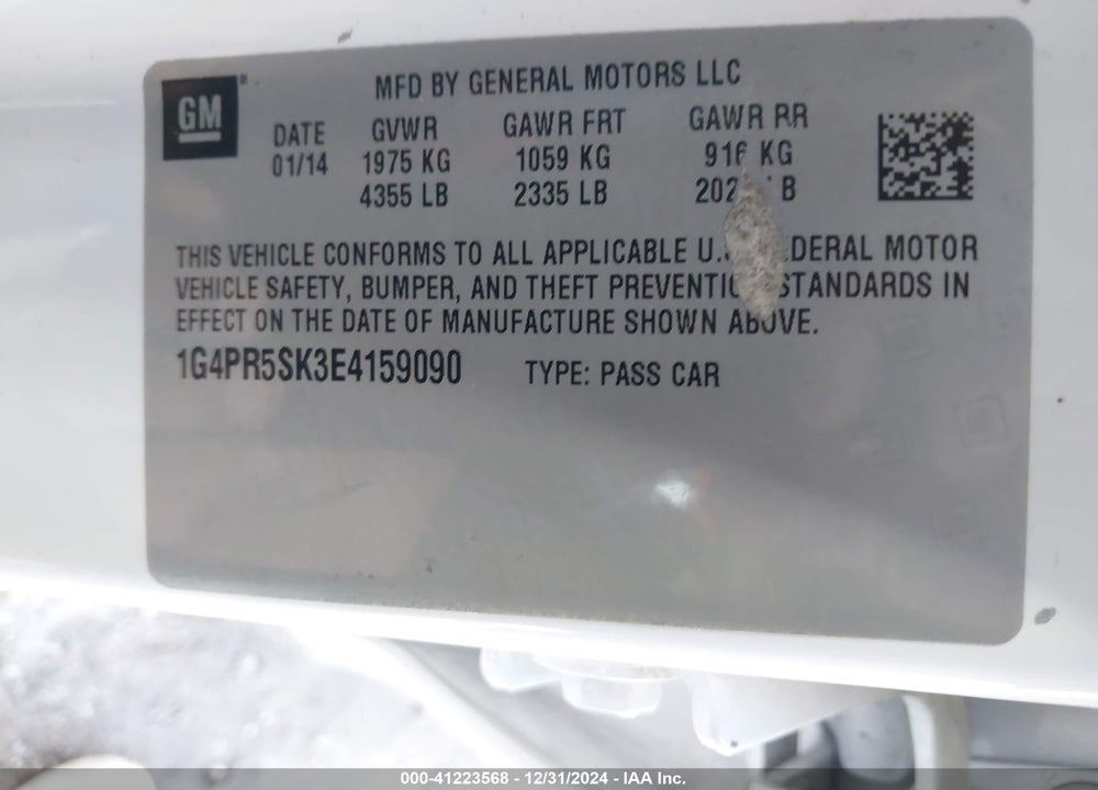 2014 BUICK VERANO VIN: 1G4PR5SK3E4159090