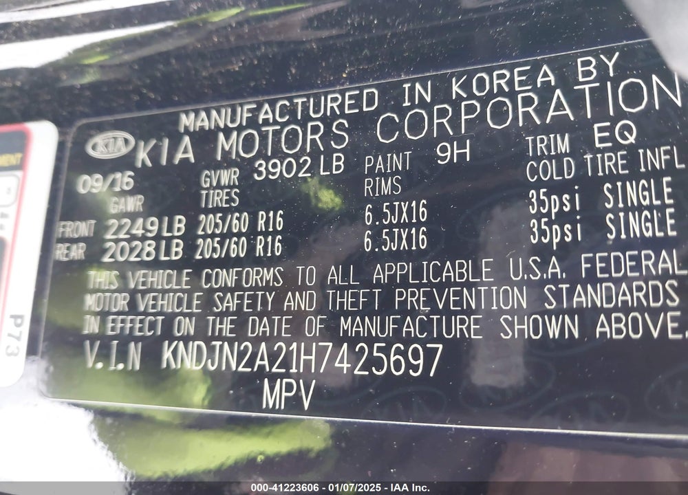 2017 KIA SOUL VIN: KNDJN2A21H7425697