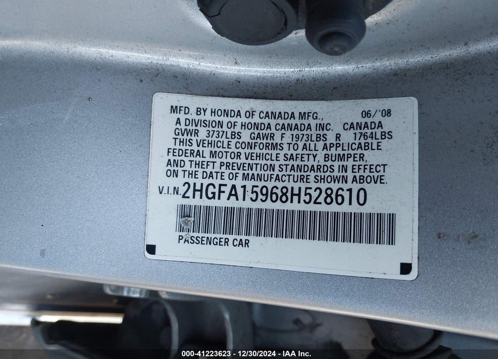 2008 HONDA CIVIC EX-L VIN: 2HGFA15968H528610