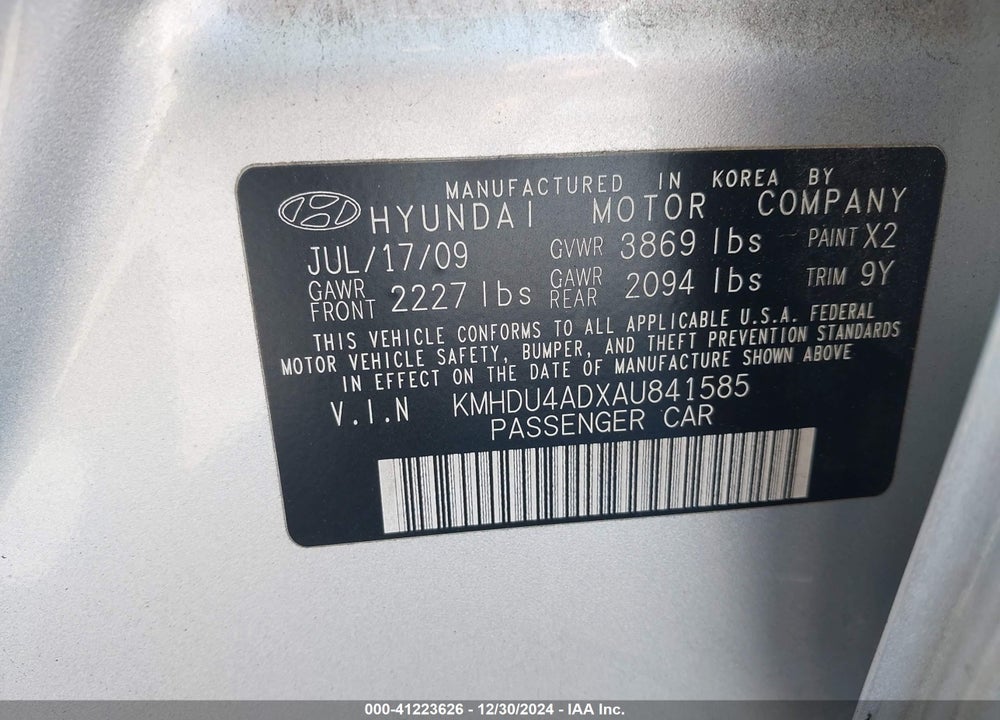 2010 HYUNDAI ELANTRA VIN: KMHDU4ADXAU841585