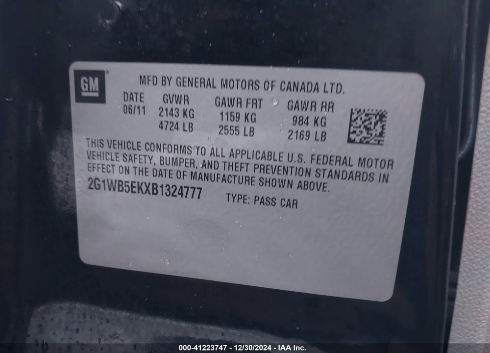 2011 CHEVROLET IMPALA LT VIN: 2G1WB5EKXB1324777