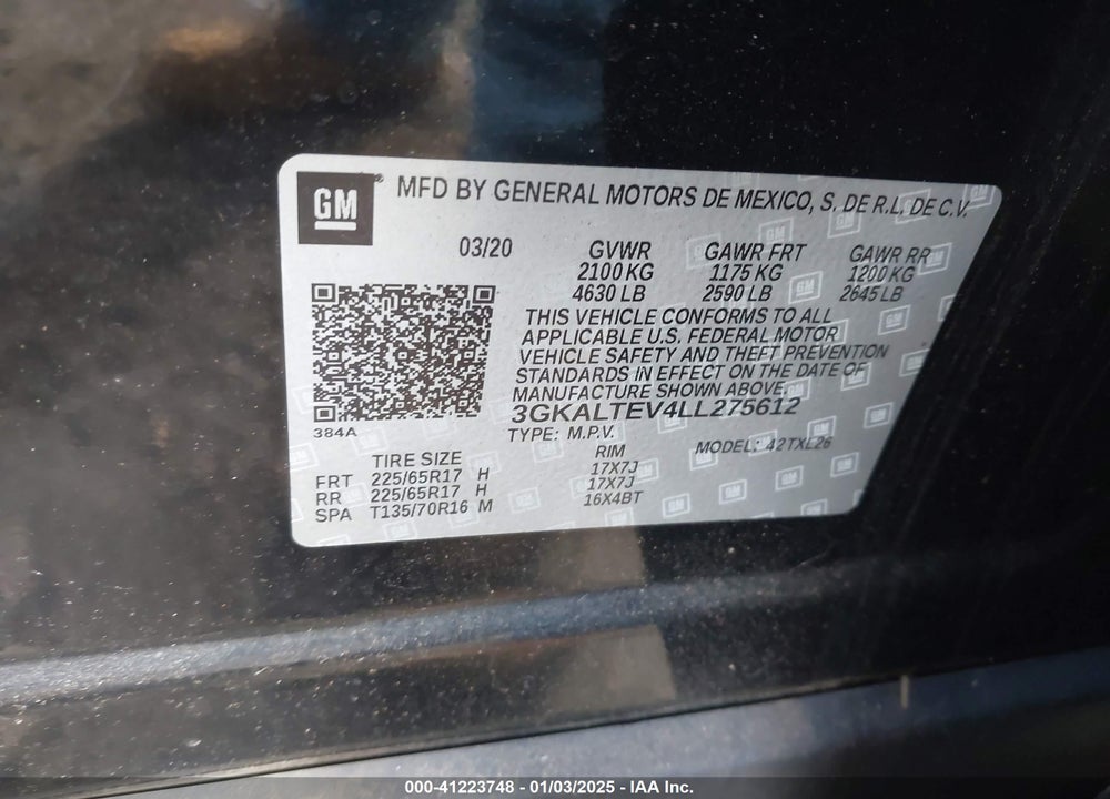 2020 GMC TERRAIN AWD SLE VIN: 3GKALTEV4LL275612
