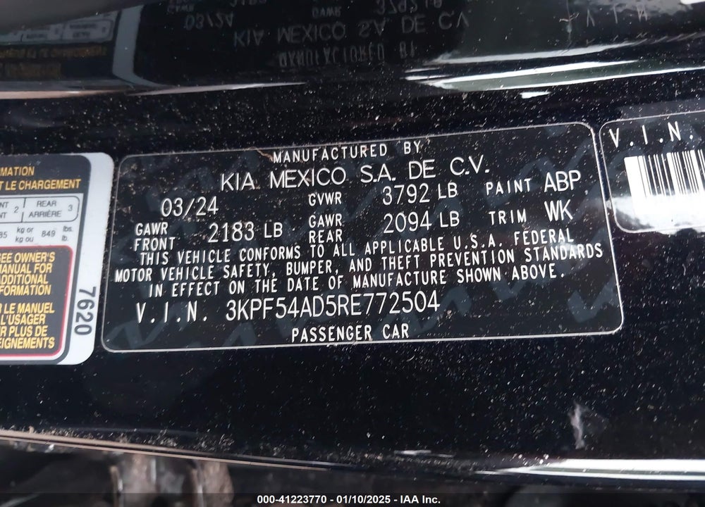 2024 KIA FORTE VIN: 3KPF54AD5RE772504