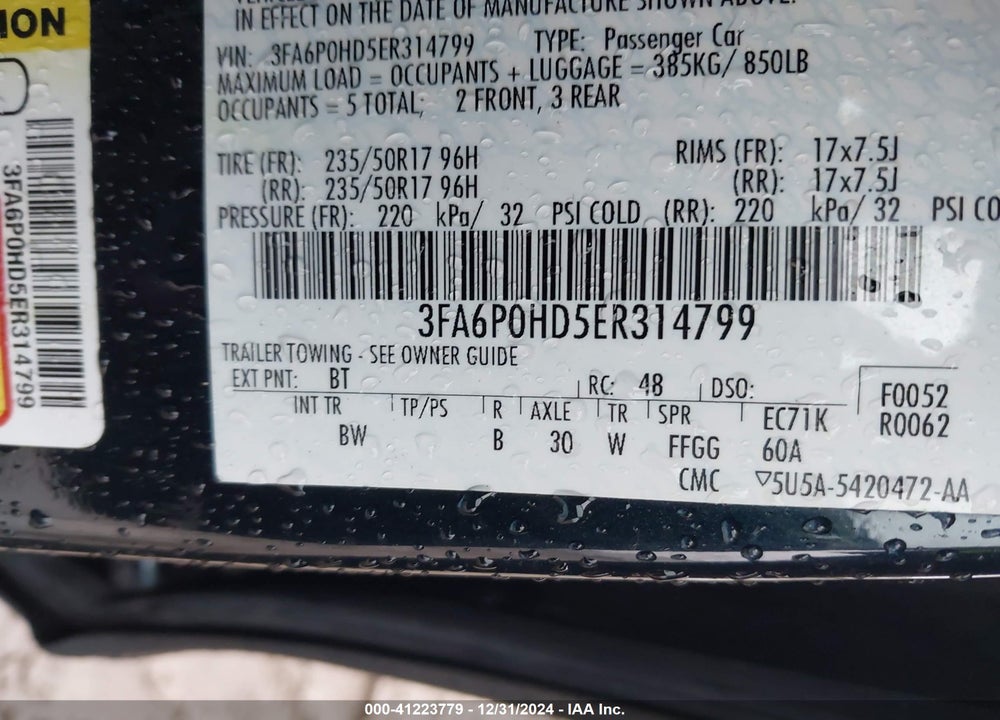 2014 FORD FUSION VIN: 3FA6P0HD5ER314799