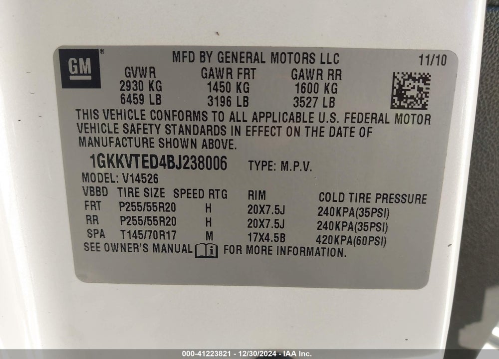 2011 GMC ACADIA DENALI VIN: 1GKKVTED4BJ238006