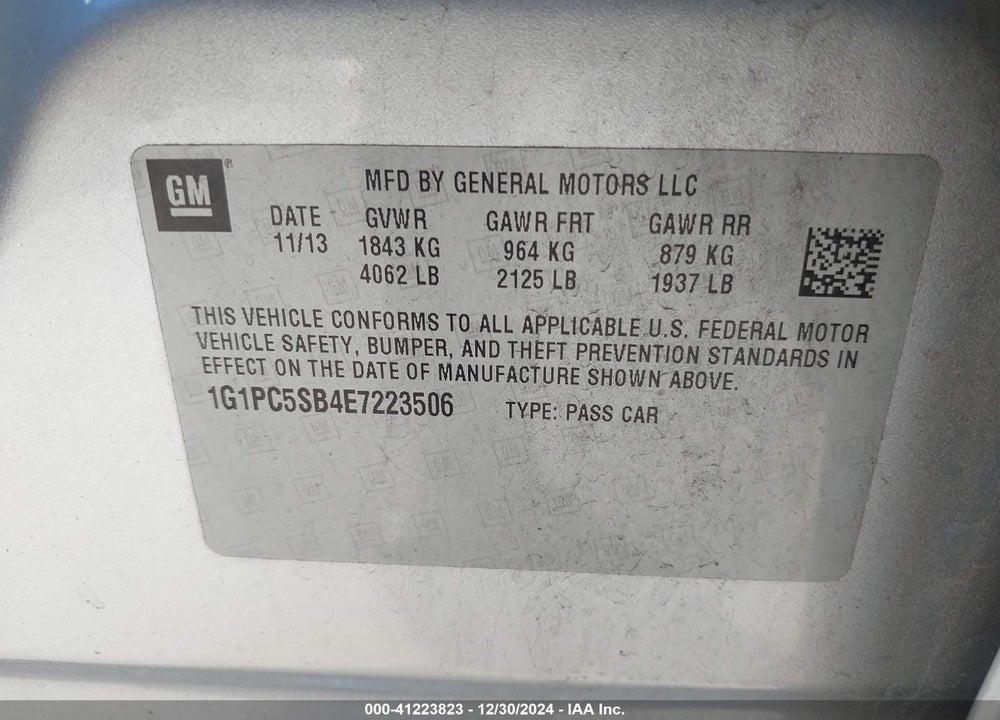 2014 CHEVROLET CRUZE 1LT AUTO VIN: 1G1PC5SB4E7223506