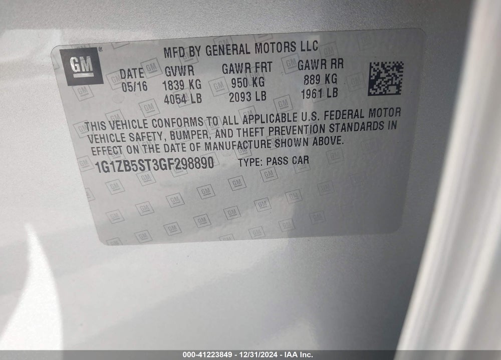 2016 CHEVROLET MALIBU LS VIN: 1G1ZB5ST3GF298890