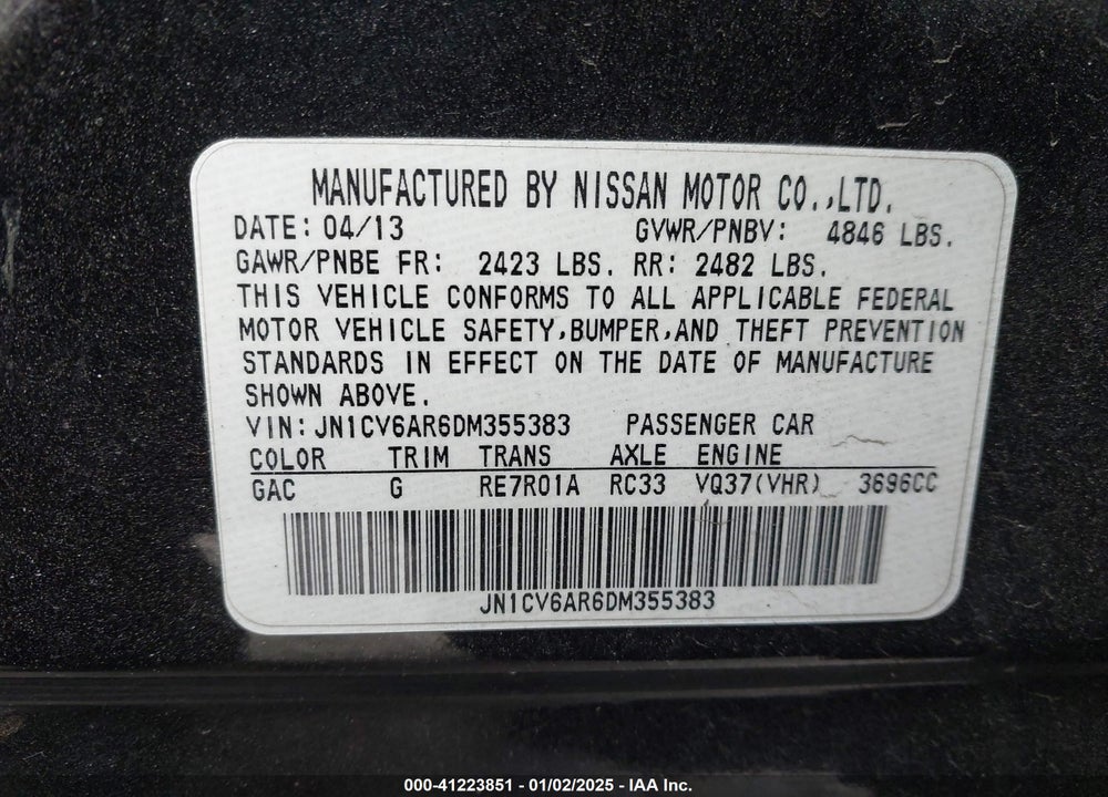 2013 INFINITI G37 VIN: JN1CV6AR6DM355383