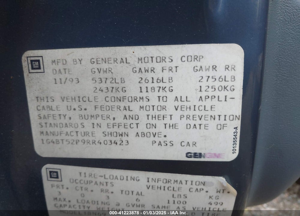1994 BUICK ROADMASTER LIMITED VIN: 1G4BT52P9RR403423