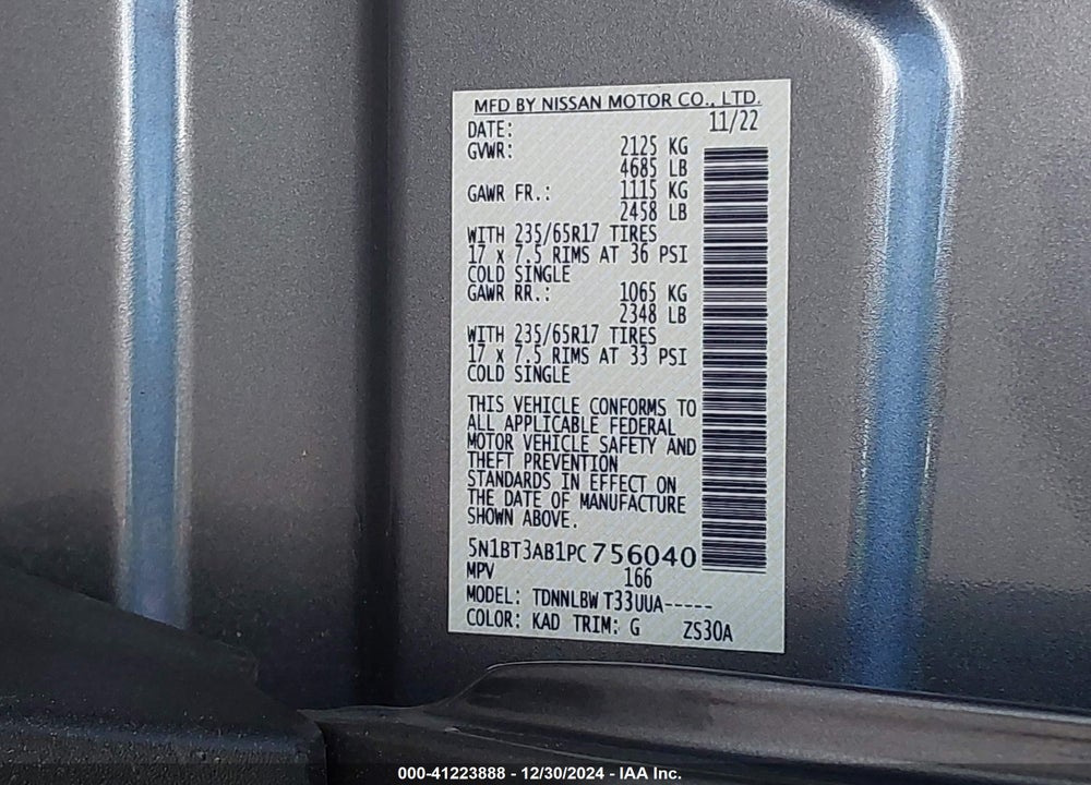 2023 NISSAN ROGUE S INTELLIGENT AWD VIN: 5N1BT3AB1PC756040