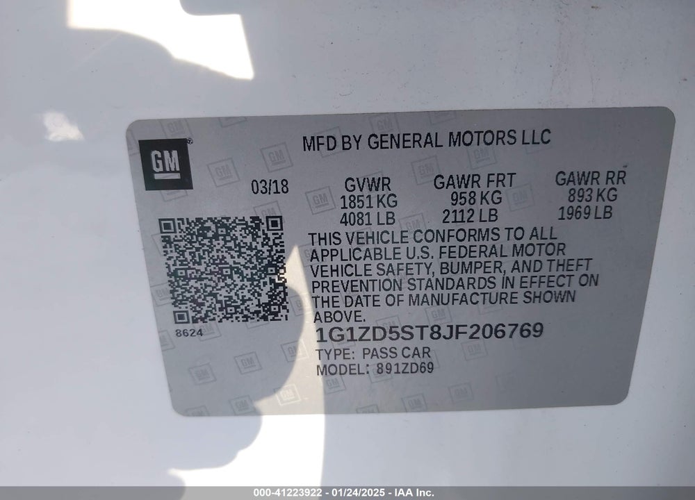 2018 CHEVROLET MALIBU LT VIN: 1G1ZD5ST8JF206769