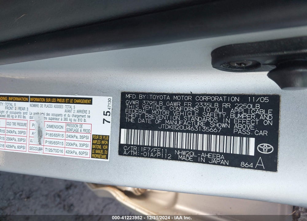2006 TOYOTA PRIUS VIN: JTDKB20U463135667