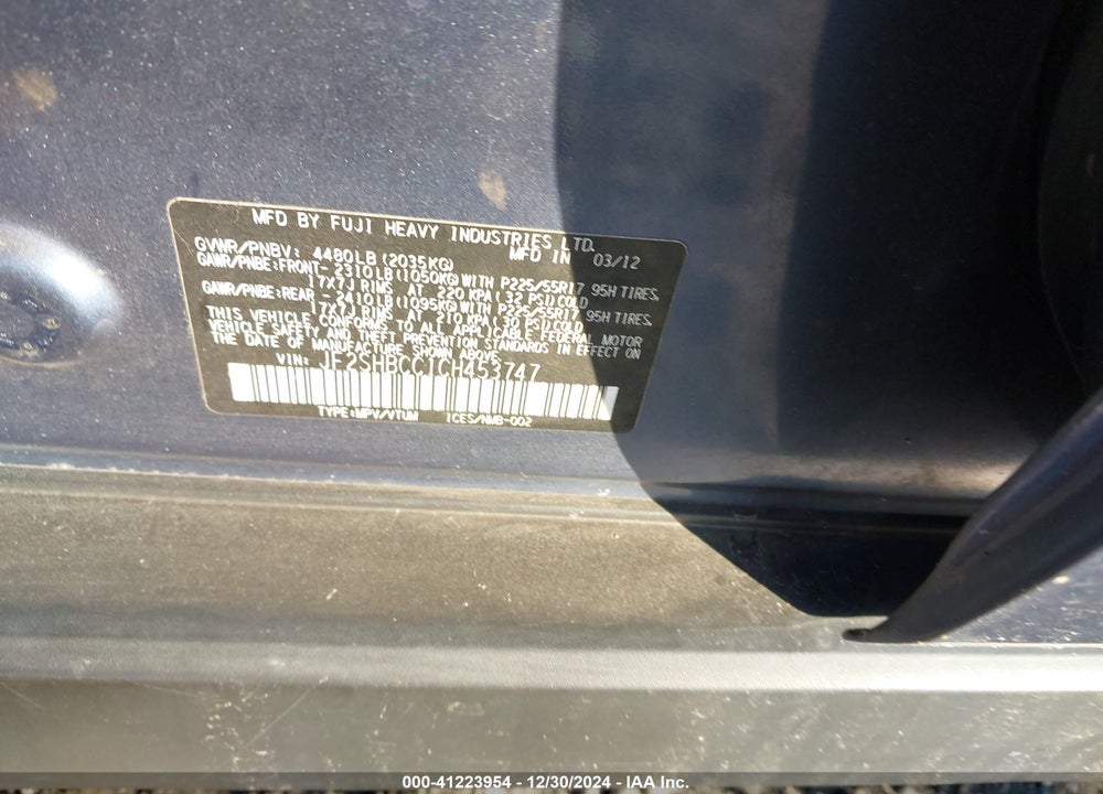 2012 SUBARU FORESTER 2.5X PREMIUM VIN: JF2SHBCC1CH453747
