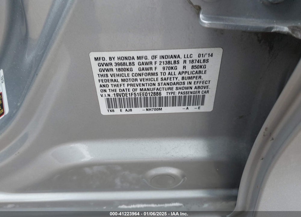 2014 ACURA ILX VIN: 19VDE1F51EE012886