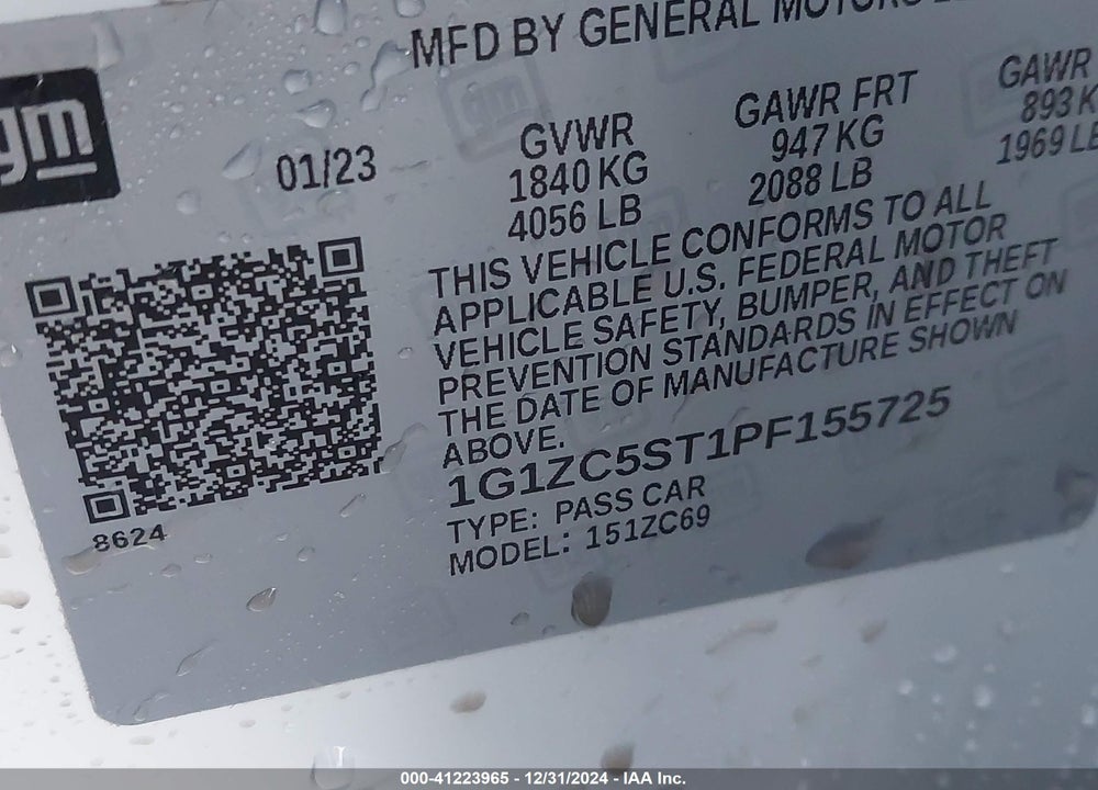 2023 CHEVROLET MALIBU VIN: 1G1ZC5ST1PF155725