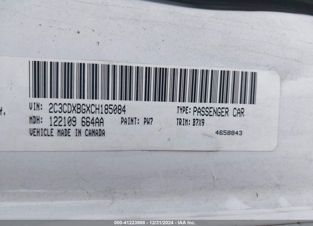 2012 DODGE CHARGER VIN: 2C3CDXBGXCH185084