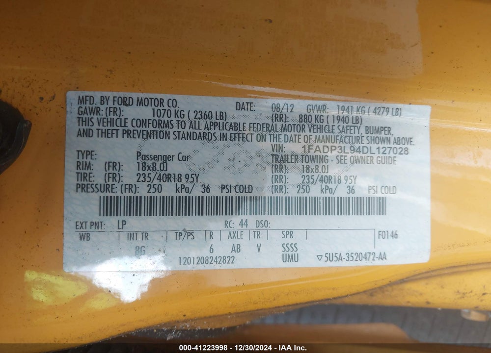 2013 FORD FOCUS ST VIN: 1FADP3L94DL127028