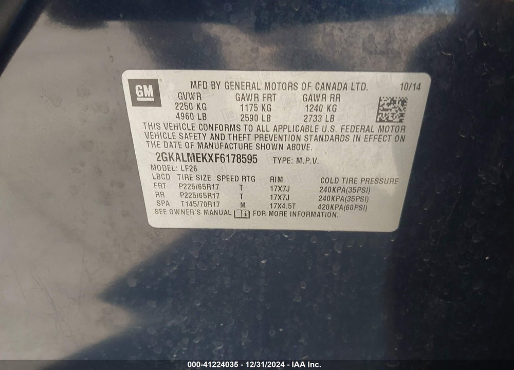 2015 GMC TERRAIN SLE-1 VIN: 2GKALMEKXF6178595
