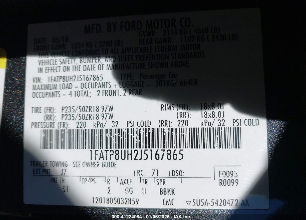 2018 FORD MUSTANG VIN: 1FATP8UH2J5167865