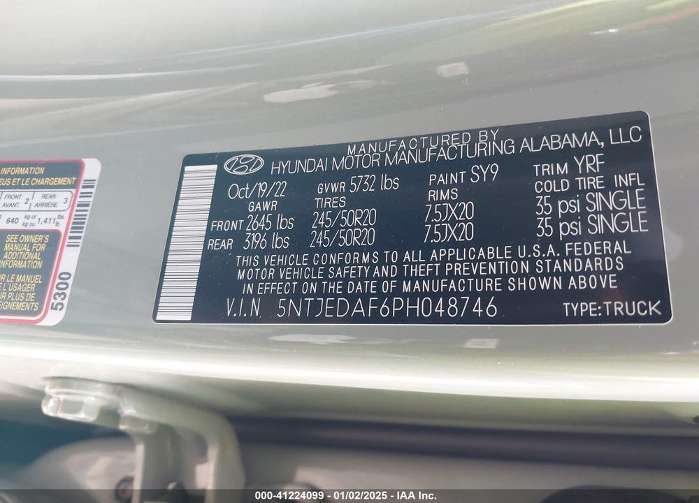 2023 HYUNDAI SANTA CRUZ LIMITED VIN: 5NTJEDAF6PH048746