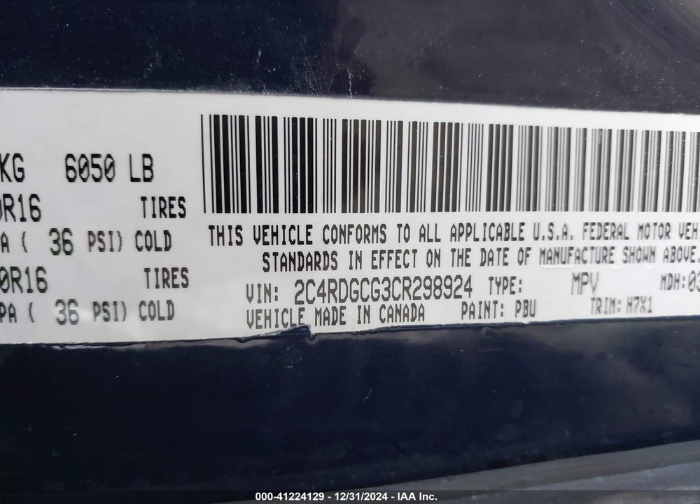 2012 DODGE GRAND CARAVAN SXT VIN: 2C4RDGCG3CR298924